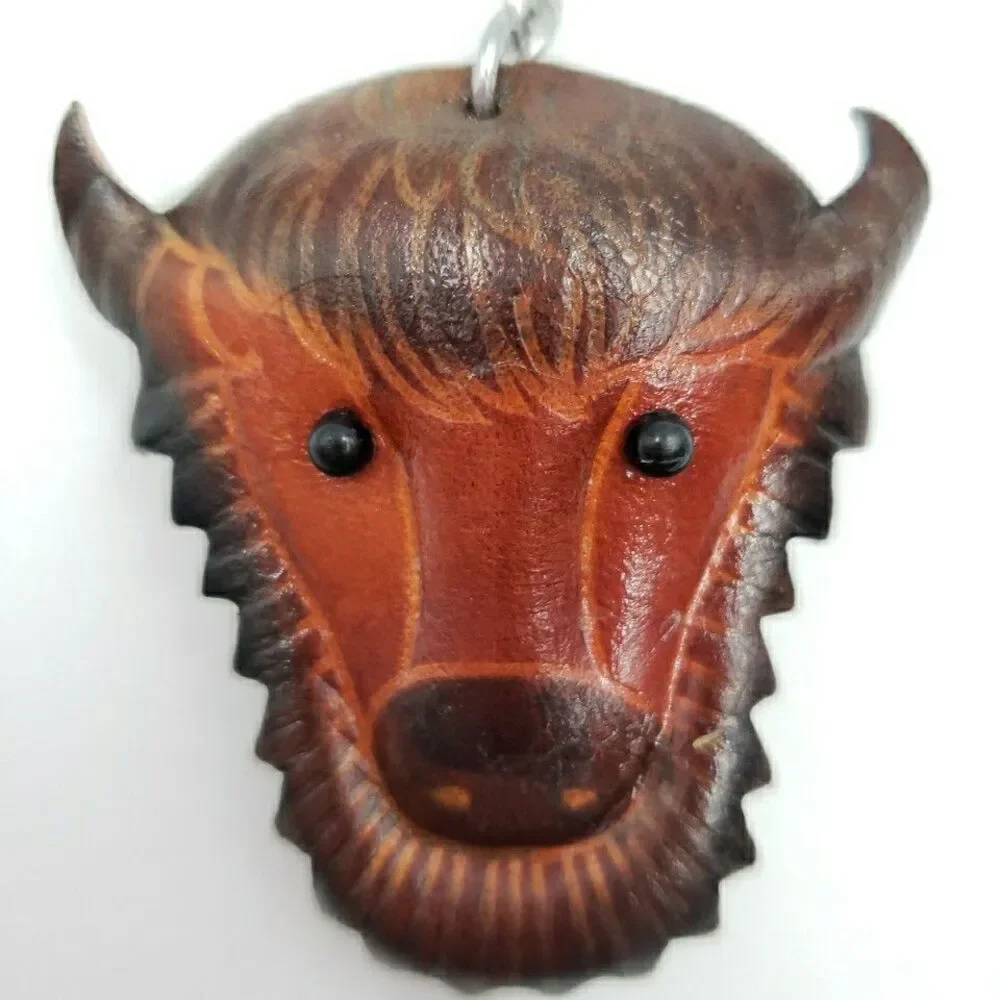 BUFFALO Keychain Bag Charm 3D Handmade Leather Country Western Southwest Casino